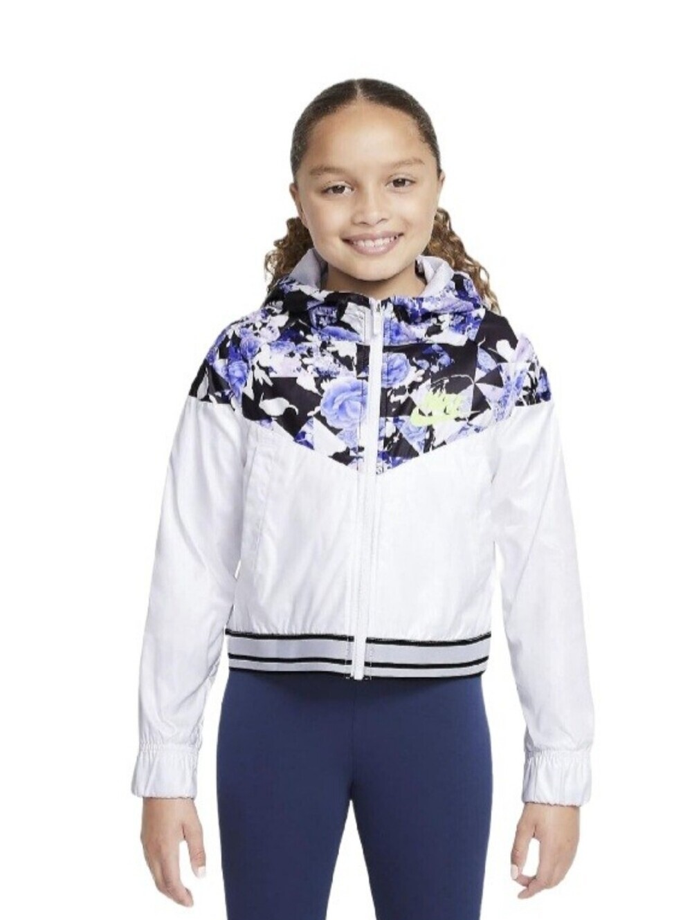 NIKE Floral Windrunner Hooded Windbreaker Jacket Girls XL White/Purple Y2K